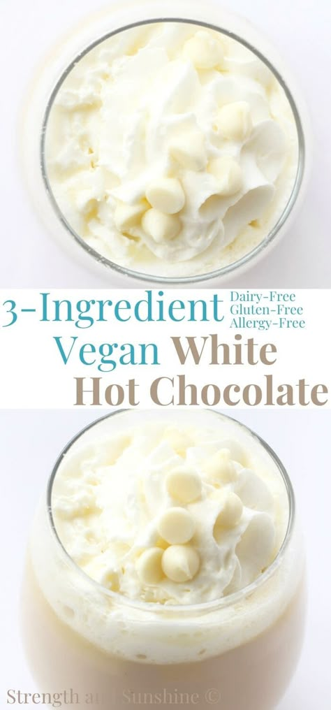 Dairy Free White Chocolate Recipe, Gluten Free Hot Cocoa Mix Recipe, Dairy Free White Hot Chocolate, Vegan Hot Drinks, Dairy Free Hot Cocoa Mix Recipe, Caffeine Free Hot Drinks, Hot Chocolate With Almond Milk, White Chocolate Hot Cocoa, Vegan Hot Cocoa