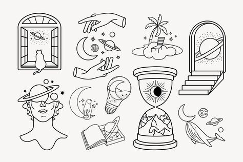 Celestial doodle clipart set, magical illustration vector | premium image by rawpixel.com / pangrum Moon Drawing Tattoo, Drawing Light Bulb, Doodle Collage, Magical Illustration, Magic Doodle, Tattoo Png, Doodle Clipart, Drawing Light, Notebook Doodles