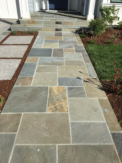 Walkway Tiles Pathways, Flagstone Sidewalk Ideas, Flagstone Entryway Front Entrances, Tile Walkways To Front Door, Slate Pavers Walkways, Blue Stone Walkways To Front Door, Flagstone Patio Design Ideas, Bluestone Walkway To Front Door, Flagstone Walkway To Front Door