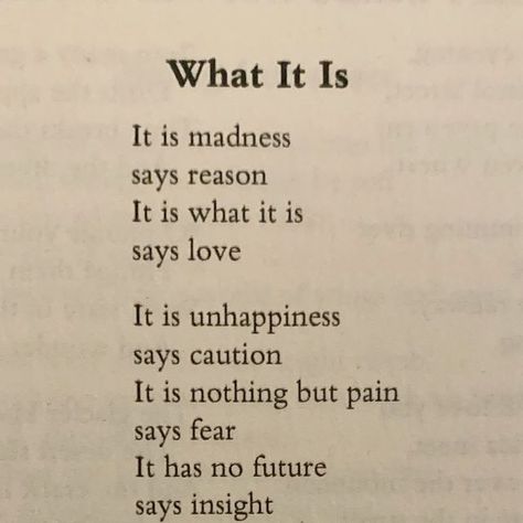 Secret Chords - apoemfortheday on Instagram: "Poem for Monday November 27th. What It Is by Erich Fried." What It Is Erich Fried, Erich Fried, Poetry, Quotes, On Instagram, Instagram