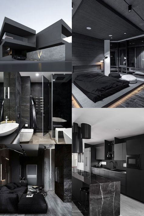 Black Luxury House, Dark Modern House, Dark Modern, House Interior Design Styles, Dark House, Dream Life House, Dark Home, Dream House Rooms, Modern Bedroom Design