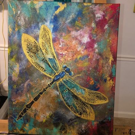 Hand Drawn Yellow Dragonfly painting Abstract Dragonfly Painting, Dragonfly Oil Painting, Dragonfly Painting Acrylic, Dragon Fly Painting, Dragonfly Paintings, Yellow Dragonfly, Paintings Unique, Bathroom Painting, Dragonfly Artwork