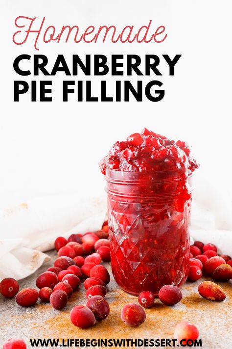 This Cranberry Pie Filling is sure to be your next favorite pie filling. Fresh cranberries are cooked down until they pop, with a little sugar and spice added to the mix. Sweet, yet tart, this cranberry pie filling will have you hooked on the first bite. Fruit Pie Filling Recipes, Canning Cranberry Sauce, Cranberry Pie Filling, Fun Rice Krispie Treats, Cranberry Filling, Mini Pie Recipes, Tart Pie, Pie Crust Recipe Easy, Fruit Pie Filling