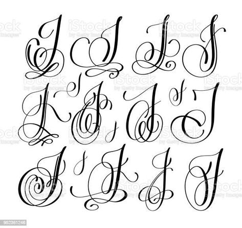 calligraphy lettering script font J set, hand writte calligraphy lettering script font J set, hand written signature letter design, vector illustration Calligraphy stock vector J Calligraphy, Hand Alphabet, Written Fonts, Letter J Tattoo, Letter J Design, Fonts Signature, Calligraphy Tattoo Fonts, Calligraphy Cursive, Letter Drawing