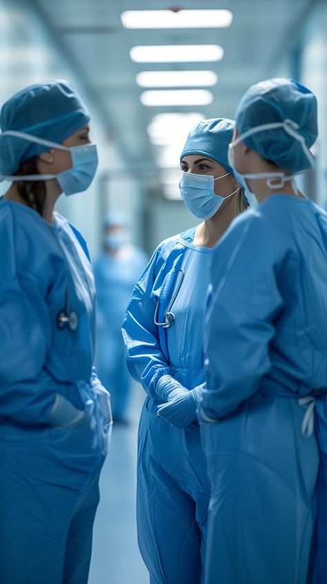 Medical Team Meeting: Healthcare professionals in scrubs and masks engage in a serious discussion in a hospital corridor. #healthcare #hospital #scrubs #masks #discussion #professionals #corridor #medical #aiart #aiphoto #stockcake https://ayr.app/l/RA3g Aesthetic Doctor Pictures, Healthcare Photoshoot, Healthcare Photography, Women In Healthcare, Nurse Photography, Hospital Corridor, Hospital Scrubs, Modern Hospital, City Video