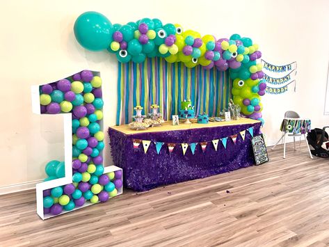 1st Birthday Monsters Inc Theme, Monsters University Birthday Party Ideas Decoration, Monsters Inc Birthday Party Centerpieces, Monsters Inc Birthday Centerpieces, Monsters Ink 1st Birthday, Monsters Inc 1st Birthday Party Ideas, First Birthday Monsters Inc Theme, First Birthday Monsters Inc, Monsters Ink First Birthday