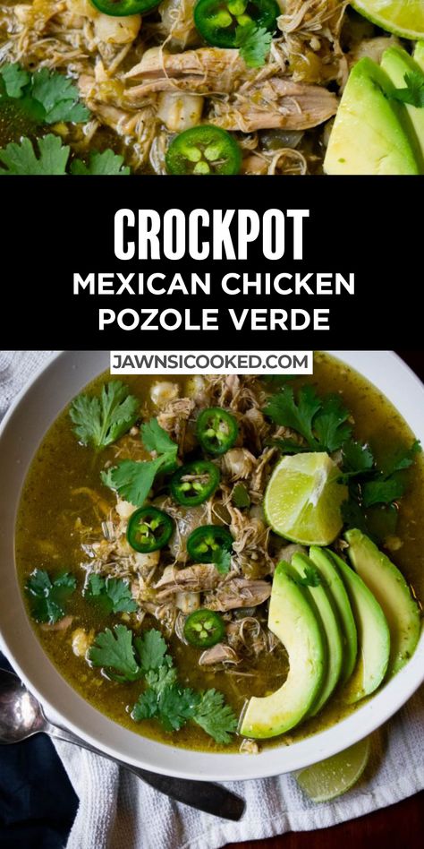 Slow Cooker Pozole Verde, Crockpot Pozole Verde, Crockpot Green Pozole, Pozole Recipe Chicken Crock Pot, Pozole Verde Crockpot Recipe, Crockpot Chicken Pozole Verde, Chicken Pozole Verde Slow Cooker, Chicken Posole Verde Recipe, Pasole Crockpot Recipe