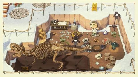 Dig Site Animal Crossing, Acnh Fossil Designs, Acnh Archeology, Animal Crossing Archaeology, Acnh Narrow Area Ideas, Acnh Fossil Display, Museum Acnh Ideas, Acnh Museum Ideas, Acnh Museum Design Ideas