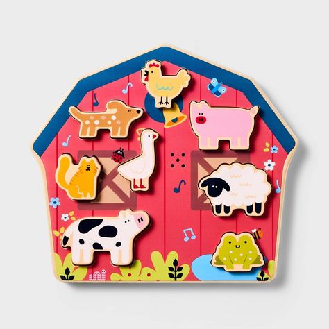 This Barnyard Sounds Chunky Puzzle Set from Gigglescape™ lets your little one assemble a charming barnyard scene. Designed to be easy to hold, the eight double-sided animal pieces slot into place on one side of the wooden board and are free to roam on the back. Plus, the board emits sounds when switched on, giving them an extra immersive experience. Gigglescape™: Where play starts and discovery never ends. Uno Card Game, Kindergarten Reading Activities, Baby Puzzles, Puzzles For Toddlers, Home Daycare, Puzzle Shop, Indoor Toys, Kids Area, Puzzle Set