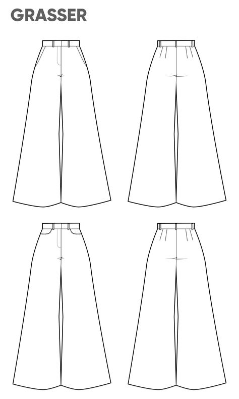 Trousers with two types of pockets, pattern №861 buy on-line Fashion Design Template Clothes, Pants Flat Sketch Women, Flat Pattern Fashion, Trousers Sketch, Sewing Templates For Clothes, Fashion Body Template, Pants Technical Drawing, Sewing Pattern Pants, Types Of Pockets