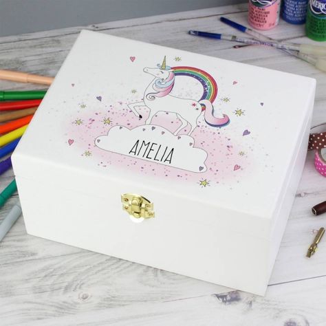 Personalised Memory Box, Personalized Keepsake Box, Wooden Memory Box, Large Jewelry Box, Personalized Jewelry Box, Wooden Keepsake Box, Unicorn Gifts, Unicorn Design, Baby Keepsake