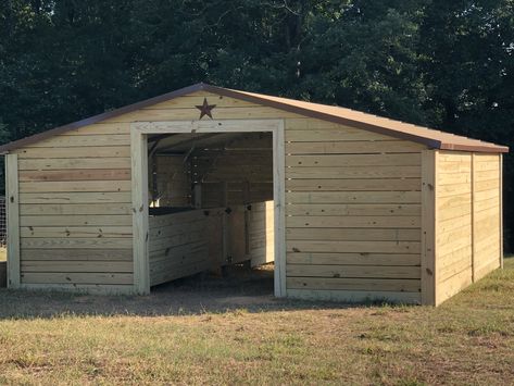 Diy Mini Horse Stalls, Carport Horse Barn, 6 Stall Horse Barn Plans, Carport Barn Ideas, Small Animal Barn, Mini Horse Barn, Small Barn Ideas, Miniature Horse Barn, Small Horse Barn