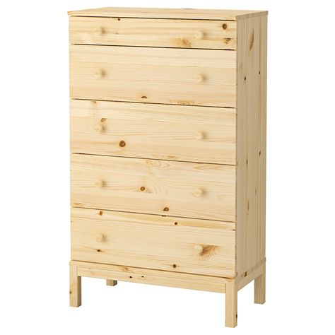 TARVA 5-drawer chest, pine, 29 7/8x50". A simple design in untreated solid wood. It’s beautiful as it is or you can stain, paint or wax it the way you like to create a personally designed chest of drawers. Armoire Design, Billy Regal, Ikea Canada, Kallax Regal, Ikea Dresser, Ikea Furniture Hacks, Dresser Storage, 5 Drawer Chest, Closet Makeover