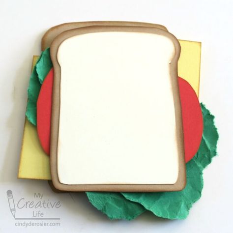 Construction Paper Sandwich This construction paper sandwich looks (almost) good enough to eat! Learn the tricks to add dimension and realism to the project. The post Construction Paper Sandwich was featured on Fun Family Crafts. Ideas De Foldables, Paper Food Crafts, School Age Crafts, Recycled Crafts For Kids, Zoo Day, National Ice Cream Day, Recycled Crafts Kids, Hanging Craft Ideas, Tissue Paper Crafts