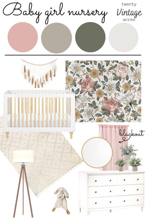 Pink And Gold Boho Nursery, Boho Nursery Girl Pink, Pink Floral Nursery Decor, Maybe Pink Nursery, Rose Pink Nursery Ideas, Baby Girl Nursery Dusty Pink, Gray Boho Nursery, Olive And Pink Nursery, Boho Chic Baby Room