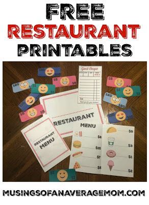 Free pretend play restaurant printables including personalized sign, menu with pictures and prices, emoji money, and guest cheques Pretend Play Activities, Play Restaurant, Play Menu, Pretend Play Printables, Play Printables, Dramatic Play Printables, Kids Restaurants, Pre K Pages, Restaurant Themes