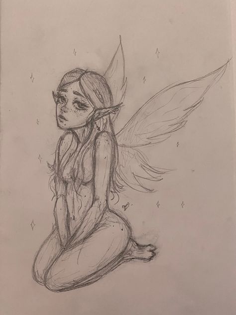 Fairy Pencil Drawings Sketches, Sketches Fairycore, Indie Sketches Doodles Fairy, Fairy Faces Drawings, Fairy Aesthetic Art Drawing, Artistic Sketches Ideas, Fairy Sketch Ideas, Fairy Pen Drawing, Fairy’s Drawing