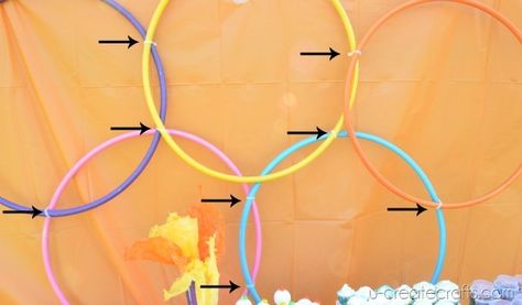 Diy Olympic Rings, Olympics Decorations, Kids Olympics, Summer Kindergarten, Olympic Logo, Olympic Theme, Olympic Party, Spray Paint Colors, Camp Crafts