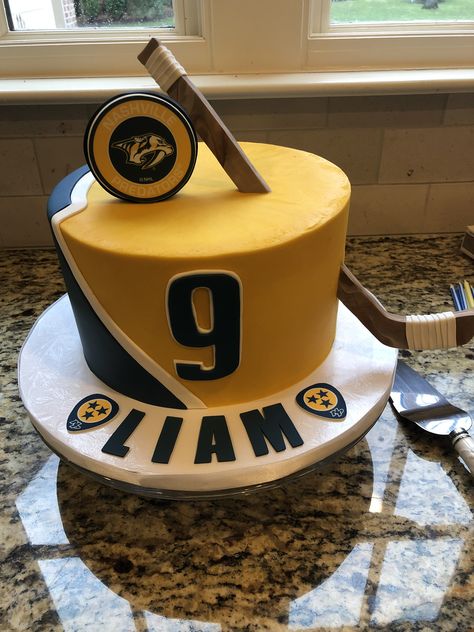 Nashville Predators Cake, Hockey Themed Cake, Hockey Cakes For Boys, Hockey Cake Ideas, Hockey Birthday Cake, Nashville Birthday, Hockey Cake, Roller Skate Cake, Hockey Cakes