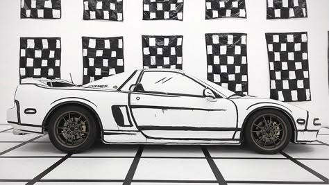 Drawing Wrap on Acura NSX by Jason Vides California Artwork, Small Luxury Cars, Car Paint Jobs, New Nissan, Motorcycle Painting, Black And White Sketches, Acura Nsx, Car Cartoon, New Trucks