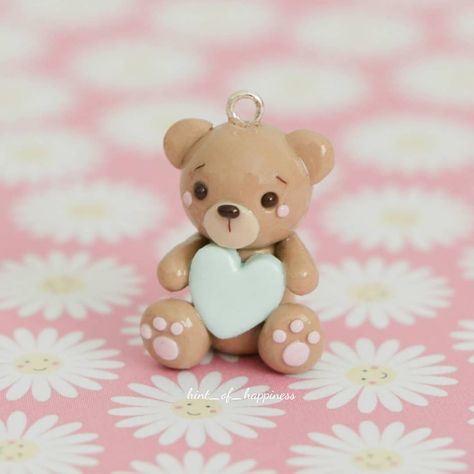 Care Bear Polymer Clay, Diy Clay Teddy Bear, Clay Bear Cute, Clay Teddy Bear Tutorials, Teddy Bear Polymer Clay, Air Dry Clay Teddy Bear, Teddy Bear Clay Art, Bear Clay Charm, Clay Charms Animals