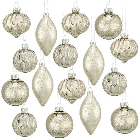 PRICES MAY VARY. Value Package: you will get a package which includes 16 pieces of Christmas mercury ornament; This set contains a variety of 4 styles; Whether you have a big or small tree, you won't need to scramble for more decorations, which can easily meet your needs Optimal and Variety Size: the glass ornaments come in a round shape of about 6 cm and an oval shape of approximately 9.5 cm in height; The diverse range of sizes ensures that they can properly fit into all Christmas trees irresp Cowboy Christmas Tree Ideas, Hanging Christmas Balls, Tree Wreaths, Christmas Ornaments Vintage, Elegant Candle Holders, Mercury Glass Christmas Ornaments, Mercury Glass Christmas, Mercury Glass Ornaments, Ornaments Vintage