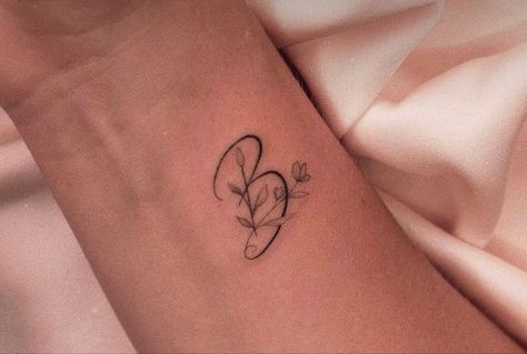 Initial Tattoo Flower, Letter Tattoo With Flowers, Flower Tattoo With Initials, Husband Initial Tattoos For Women, Cursive B Tattoo, B Initial Tattoo, B Tattoo Ideas, Letter B Tattoo Ideas, B Tattoos