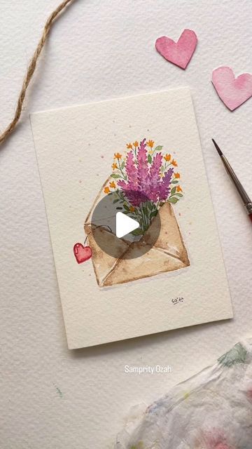 WATERCOLOR DAILY ⭐ online art gallery on Instagram: "Cute watercolor card by @samprity_ozah ♥️ More ideas on @watercolor_daily" Watercolor Art Landscape, Watercolor Card, Diy Watercolor Painting, Summer Painting, Cute Watercolor, Valentines Ideas, Watercolor Christmas Cards, Watercolor Greeting Cards, Valentines Art