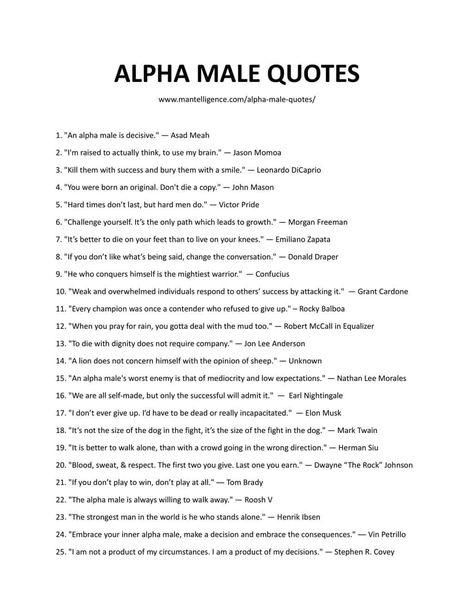 Downloadable and Printable List Quotes For Alpha Male, Alpha Male Captions, Alpha Men Quotes, Alpha Quotes Men, Male Quotes, Alpha Male Quotes, Alpha Male Traits, Alpha Quote, Ego Boost