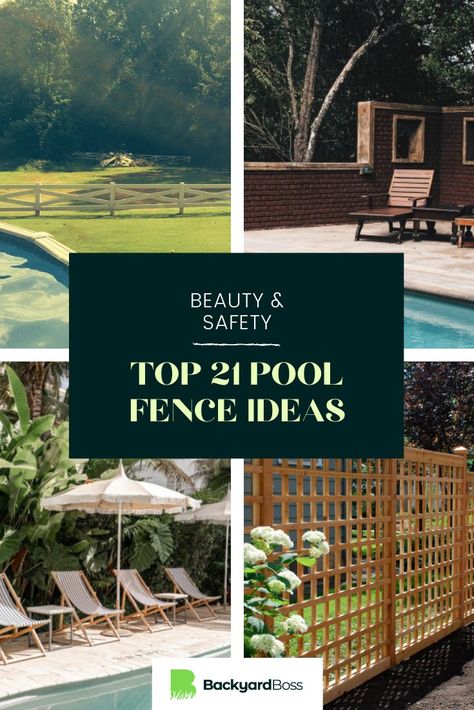 Want to surround your pool in style? Here are 21 ideas for unique and interesting fences to ensure everyone stays safe. Fence Around Pool Ideas, Iron Fence Around Pool, Pool Privacy Fence Ideas, Privacy Fence Around Pool, Pool Fence Ideas Inground, Pool Wall Ideas, Swimming Pool Fence Ideas, Pool Fencing Ideas, Dyi Pool