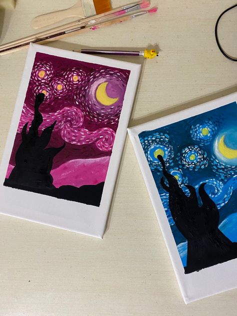 Starry Night Polaroid, Cute Polaroid Paintings, Polaroid Painting Ideas, Aesthetic Sketches, Polaroid Painting, Polaroid Diy, Butterfly Art Drawing, Animation Wallpaper, Starry Night Painting