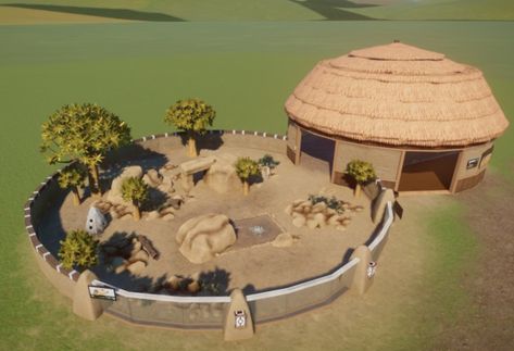 Planet Zoo Platypus Habitat, Planet Zoo Meerkat Habitat, Planet Zoo Fennec Fox Habitat, Zoo Planet Ideas, Planet Zoo Restaurant, Planet Zoo Africa, Meerkat Habitat, Minecraft Zoo Exhibits, Planet Zoo Buildings