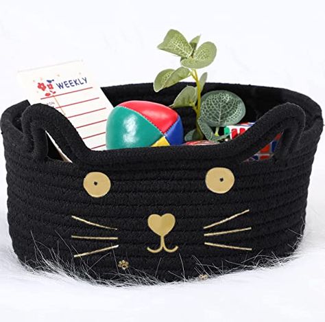 Amazon.com : Cat Basket Storage Woven Basket Organizer with Ears Decorative Pet Toy Cute Basket Cotton Rope Basket for Gifts Cat Dog Toy Bin Nursery Room Kids Toy (Black, 8.3 x 4.7 Inch) : Baby Dog Toy Bin, Cute Basket, Cotton Rope Basket, Toy Bin, Cat Basket, Halloween Christmas Decorations, Cute Cat Face, Basket Organizer, Toy Bins