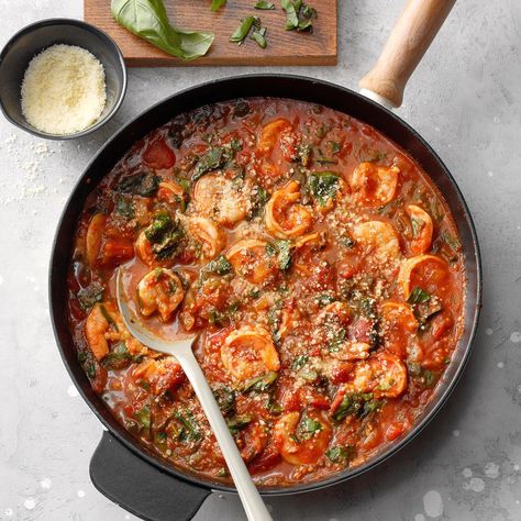 Spinach and Shrimp Fra Diavolo Shrimp Fra Diavolo, Fra Diavolo, Spinach Recipes, Minced Meat, Red Sauce, Skillet Meals, Taste Of Home, Shrimp Recipes, Weeknight Meals