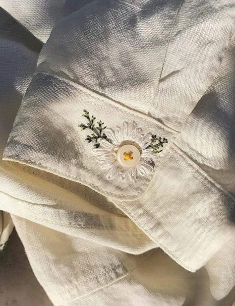 Chamomile Embroidery, Embroidered Flowers, White Shirt, Embroidery, Flowers, Furniture, White