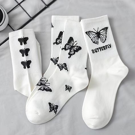 Funky Fall Fashion, Casual Cotton Dress, Women Socks Fashion, Summer Sock, Dr Shoes, Black And White Cartoon, Bow Print, Women Socks, Black Socks