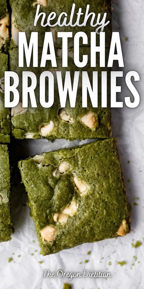 Matcha brownies are soft, fudgy, and made with white chocolate and the best matcha powder. Healthy matcha brownies are 100% whole wheat, and are made with natural, healthy ingredients. They're the perfect green tea dessert and will have everyone begging for the recipe! Simply whip these up in one bowl, bake until perfectly soft, chewy, and fudgy, and serve them up to friends, family, and party guests! This matcha brownie recipe will be your new favorite matcha dessert! Matcha Recipe Baking, Matcha Powder Recipes, Matcha Oatmeal, Matcha Dessert Recipes, Matcha Baking, Matcha Brownies, Green Tea Dessert, Resep Brownies, Matcha Dessert