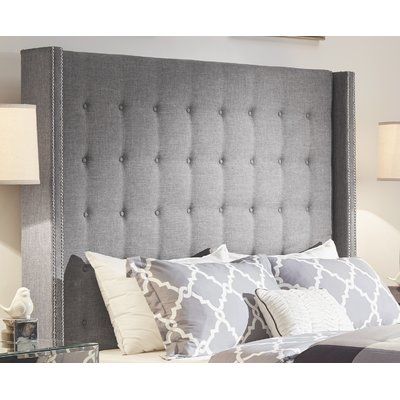 Rosdorf Park Luxullian Button Tufted Upholstered Wingback Headboard Color: Gray, Size: Queen Tall Upholstered Headboard, Colorful Headboard, Headboard Upholstered, Tufted Upholstered Headboard, Button Tufted Headboard, Wingback Bed, Tall Headboard, Wingback Headboard, Padded Headboard