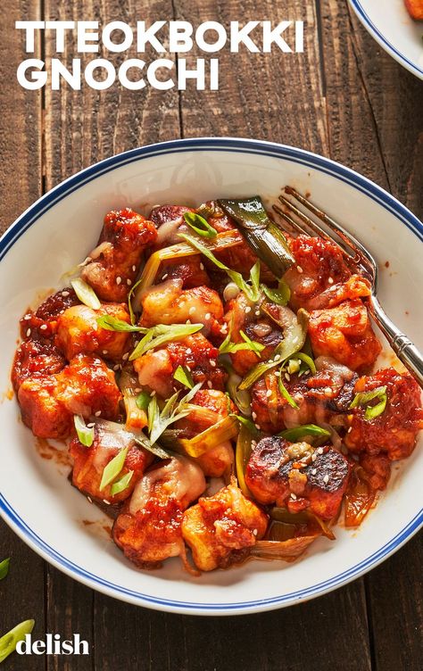 Gnocchi Lovers Will Be Obsessed With This Spicy Korean TwistDelish Asian Gnocchi Recipes, Asian Gnocchi, Gochujang Gnocchi, Spicy Gnocchi, Korean Pasta, Wednesday Dinner, Pasta Entrees, How To Cook Gnocchi, Asian Sauce