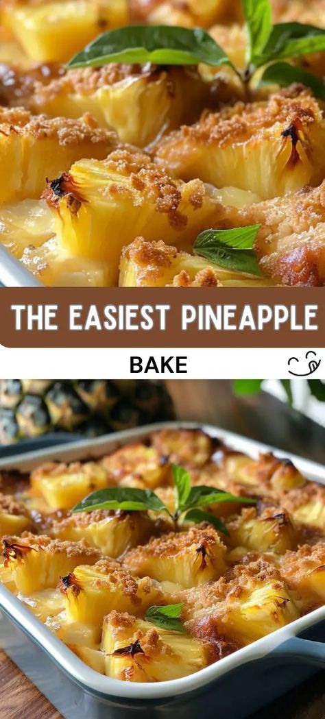 The Easiest Pineapple Bake Pineapple Bake, Pineapple Dessert Easy, Pineapple Pudding, Southern Recipes Desserts, Pineapple Dessert Recipes, Baked Pineapple, Light Dessert, Pineapple Desserts, Pineapple Chunks