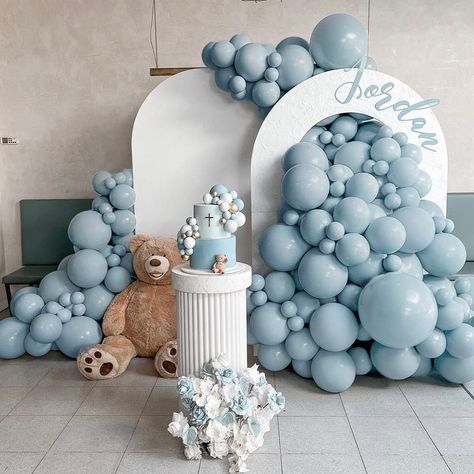 PRICES MAY VARY. ❤ DOUBLE STUFFED BLUE BALLOONS SET - Package includes 5pcs 18inch double stuffed retro blue balloons and 30pcs 12inch double layer pastel blue balloons, 20pcs 5inch doubled dark blue balloons, 55 pcs in total. In addition, If you want to make a large balloon arch, it is recommended that you buy 2 or 3 sets, we also offer you 1 roll of 16.5 feet white balloons strip tape, 1 roll of 100 balloons glue,1 balloon chain each set. ❤ NATURAL MATERIAL & BETTER QUALITY - These double stuf Blue Balloon Garland, Wedding Anniversary Party Decorations, Christening Decorations, Baby Boy Decorations, Deco Ballon, Idee Babyshower, Anniversary Party Decorations, Baby Boy Christening, Pastel Balloons