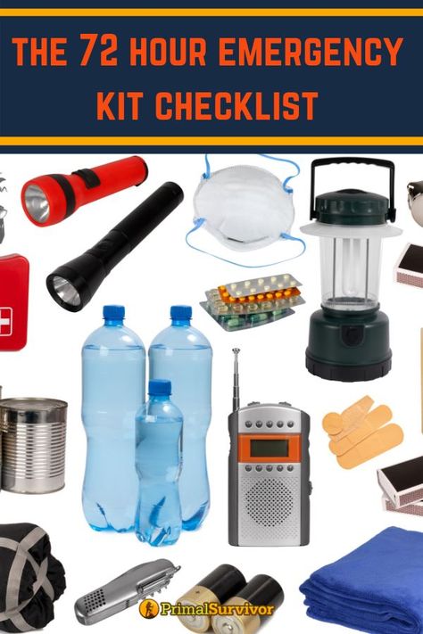 A 72-hour emergency kit contains everything you need to survive the immediate aftereffects of a disaster.  Here we’ll talk about why the 72 hour kit is so important, give you a checklist, and some options for getting started. #72hourkit #survivalgear #primalsurvivor 72 Hour Kit, Home Emergency Kit, Emergency Preparedness Checklist, 72 Hour Emergency Kit, Bug Out Bag Checklist, Shtf Preparedness, Survival Ideas, 72 Hour Kits, Emergency Survival Kit