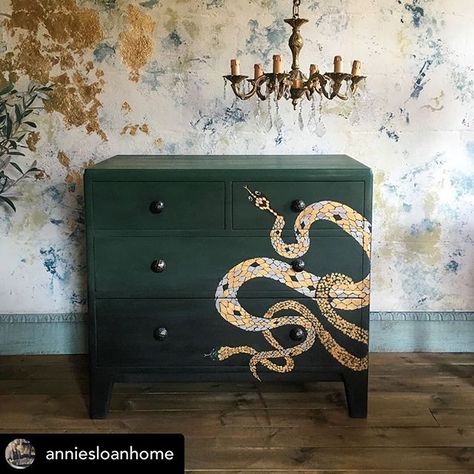 Dominique Malacarne on Instagram: “Thank you so much for the mention Annie 🖤 and to all my new followers and their lovely comments! 💋 Posted @withregram • @anniesloanhome…” Dark Ombre, Hand Painted Dressers, Chest Drawers, Dresser Chest, Diy Furniture Renovation, Painted Dresser, Bohemian Art, Vintage Dressers, Furniture Renovation