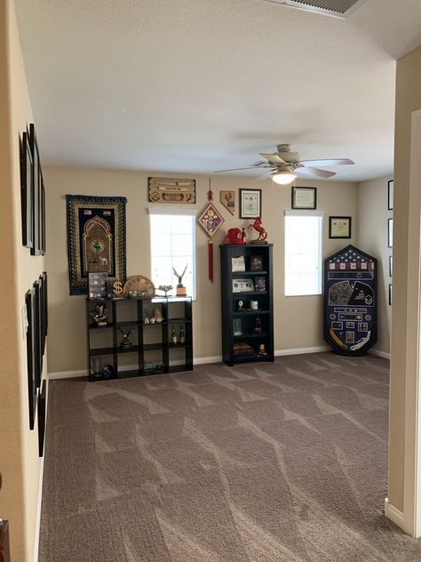 Military Office Decor Ideas, Military Office Decor, History Room, Military Office, Military Frames, Military Shadow Box, Wall Of Honor, Cave Room, Gallery Wall Ideas