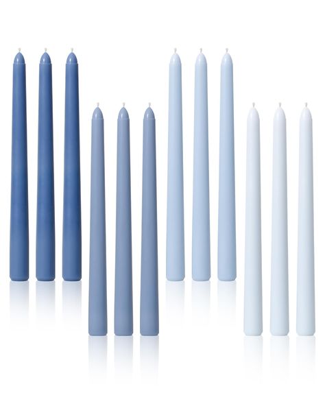 PRICES MAY VARY. 🕯【 Timeless Tapered Design 】: These taper candles feature the timeless and elegant design of candlesticks, with a slender and tall shape. Hand-poured taper candle that adds sophistication to any setting. 🕯【 Blue Ombre Shade 】: These taper candles are decorated in an attractive blue ombre color scheme, starting with a deep blue on the first candle and gradually transitioning to sky blue of the fourth. This unique color adds a striking visual element to your home decor or weddin Unique Color Schemes Wedding, Blue Christmas Baby Shower Ideas, Blue Themed Party, Candlesticks Wedding, Taper Candles Wedding, Blue Taper Candles, French Blue Wedding, Denim And Pearls, Blue Table Settings