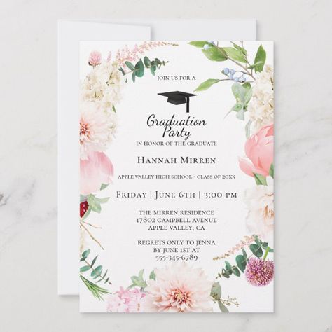 Blush Pink Floral Graduation Party Invitation #Ad , #ad, #Graduation#Party#Invitation#Floral College Grad Invitations, Pink Graduation Party, Grad Party Theme, Floral Graduation Party, Pink Graduation, Invitation Graduation, Graduation Party Diy, Graduation Party Planning, Grad Party Decorations