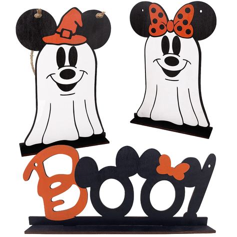 PRICES MAY VARY. 【Item Size】The size of the cartoon wooden decorations is 12*8 inches;The size of the “BOO” wooden decorations is 11.8*5.3 inches. 【Premium Material】These Halloween decorations are made of high-quality wood，they are durable, have clear patterns and are not easy to fade. These cute Halloween-themed wooden signs can be stored for a long time. 【Apply to】Each Halloween wooden decoration has two holes, so they can be placed on coffee tables, dessert tables, shelves and other places, o Halloween Wood Cutouts, Boo Halloween Sign, Front Door Halloween, Halloween Mouse, Sign For Front Door, Wooden Centerpieces, Boo Sign, Disney Home Decor, Fall Door Decorations