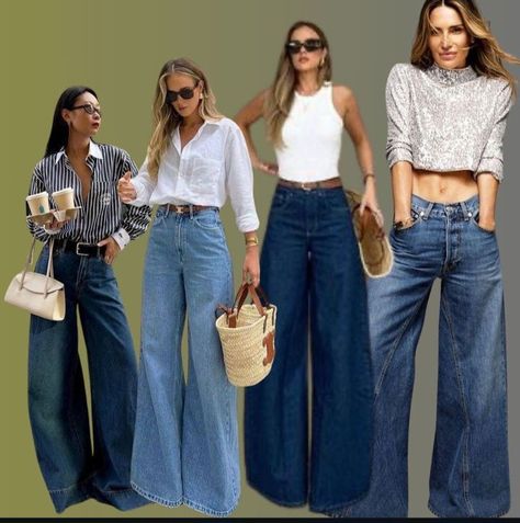 Jeans Palazzo Outfits Casual, Extra Wide Leg Jeans Outfit, Jeans Palazzo Outfits, Pantalon Wide Leg Outfit, Palazzo Outfit Casual, Palazzo Jeans Outfit, Extra Wide Leg Jeans, Palazzo Outfits, Jeans Palazzo