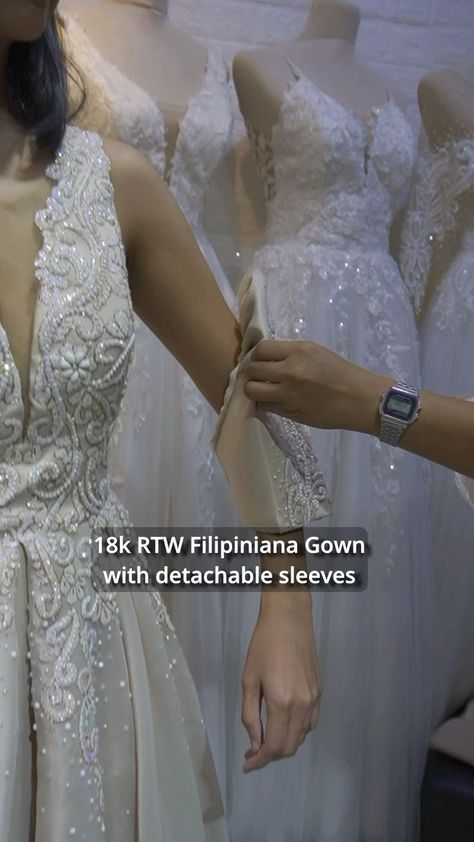 Filipiniana Wedding Gown, Filipiniana Wedding, Filipiniana Dress, Detachable Sleeves, Champagne Color, Wedding Gown, Wedding Gowns, Champagne, Color