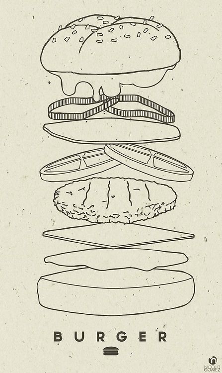 Burger. by: Nicolo Gomez Burger Illustration Graphics, Burger Sketch, Hamburger Drawing, Hamburger Art, Burger Drawing, Burger Art, Menu Illustration, Food Sketch, Illustration Food